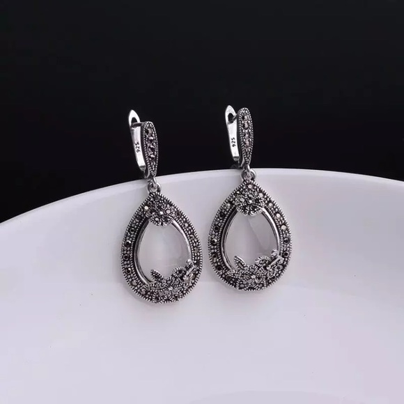 925 silver.White Opal stone jewelry set micro pave - Picture 3 of 5